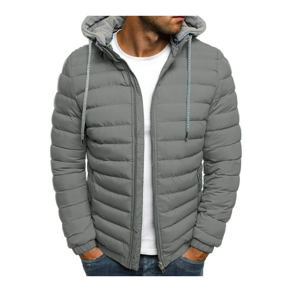 Men's Hooded Puffer Jackets Coats Winter Warm Zipper Casual Padded Outerwear