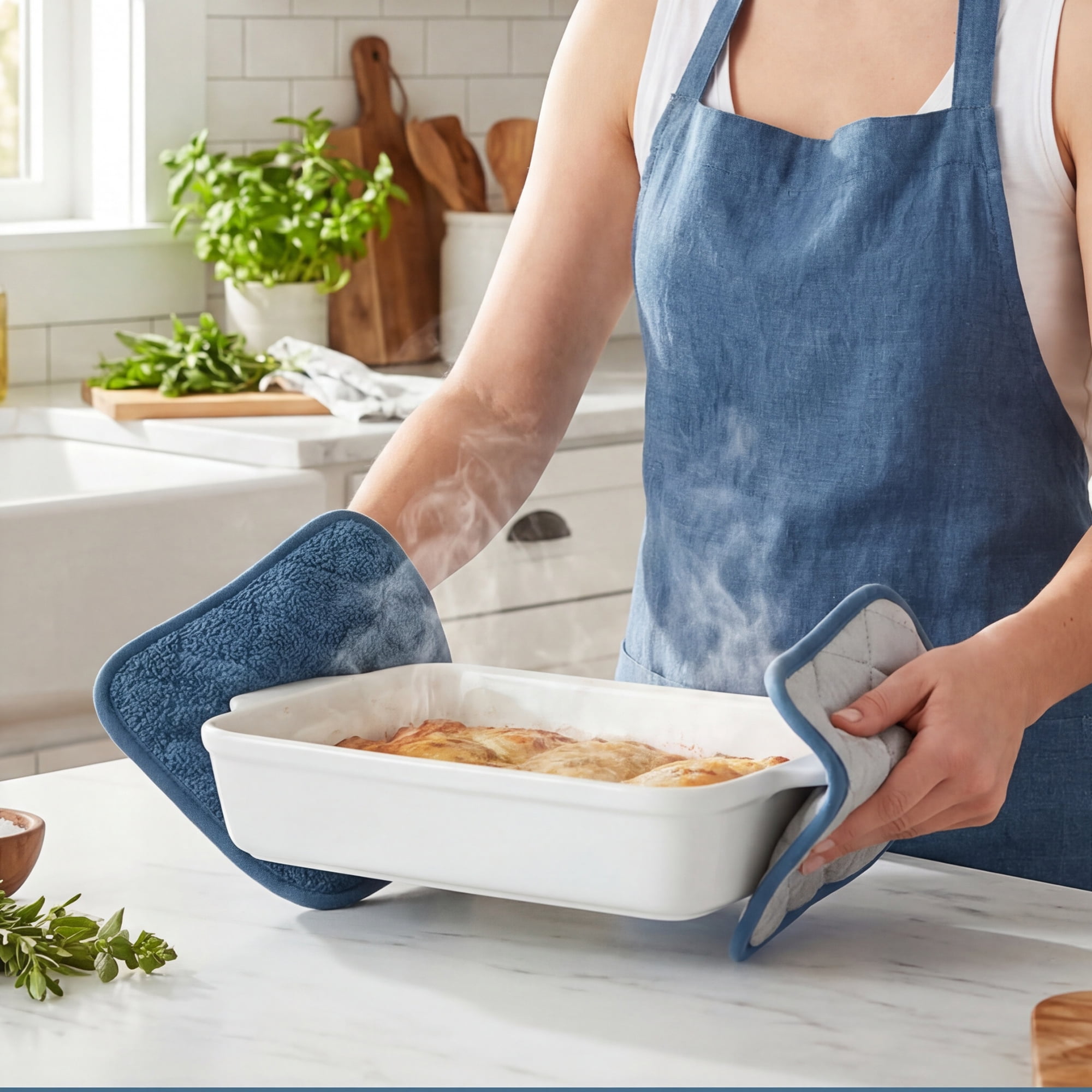 Unique Bargains 2 Pcs Square Pot Holders Heat Resistant Non Slip Pads Blue 7.1"x7.1"