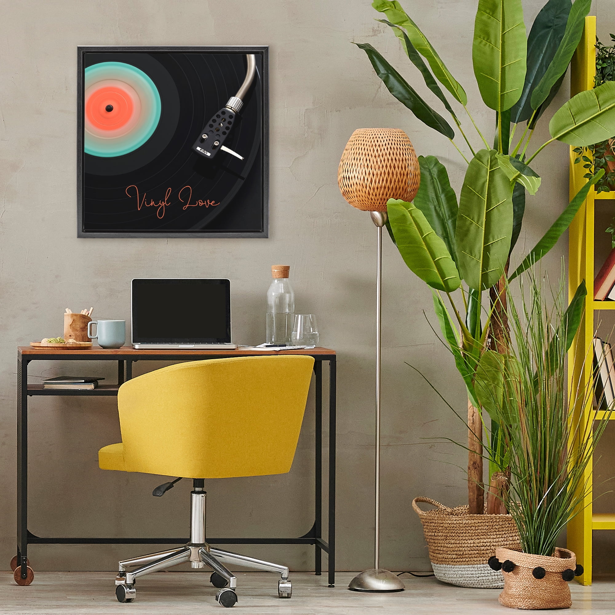 Stupell Industries Spinning Record Vinyl Love Black Framed Floater Canvas Wall Art, design by Tom Quartermaine