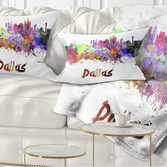Designart Dallas Skyline - Cityscape Throw Pillow - 12x20