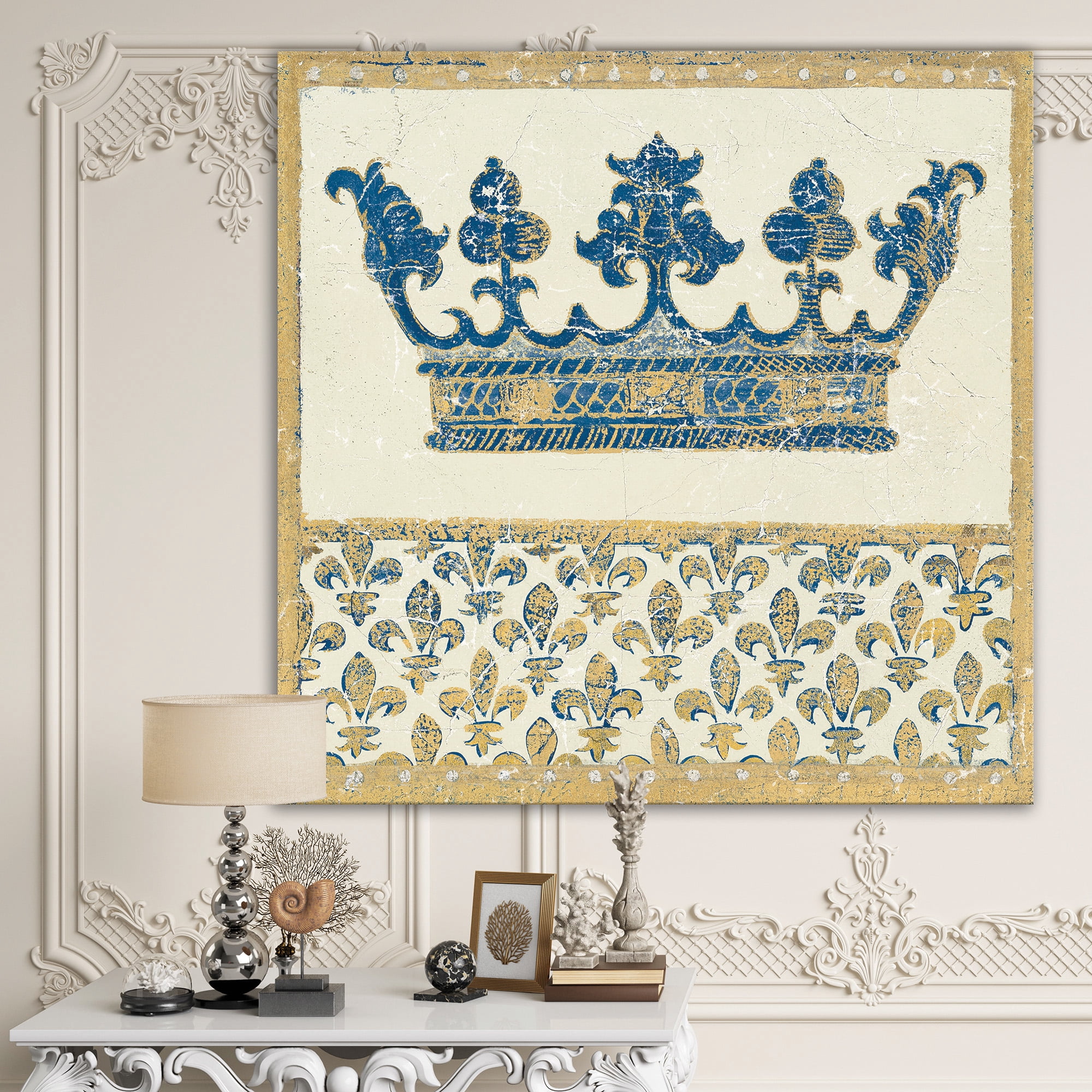 Designart 'Fleur de Lis Gold Crown' Ornate Glam gallery-wrapped Canvas