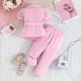 thumbnail image 5 of CUZIBR Fall Outfits For Girls Two Piece Stylish Clothing Sets Short Mesh Puff Sleeve Notched Collar Cute Bow Belt Button Jacket Tops And Wide Leg Trousers Fashionable Cozy Suits,Pink,7-8 Years, 5 of 5