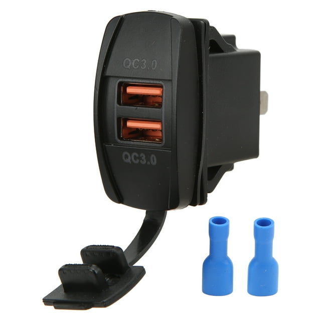 Cargador de coche universal con interruptor basculante, doble USB, QC3.0, carga rápida, retroiluminación LED, color negro