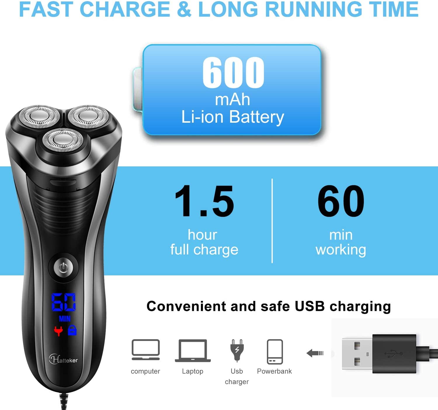 hatteker electric shaver charger