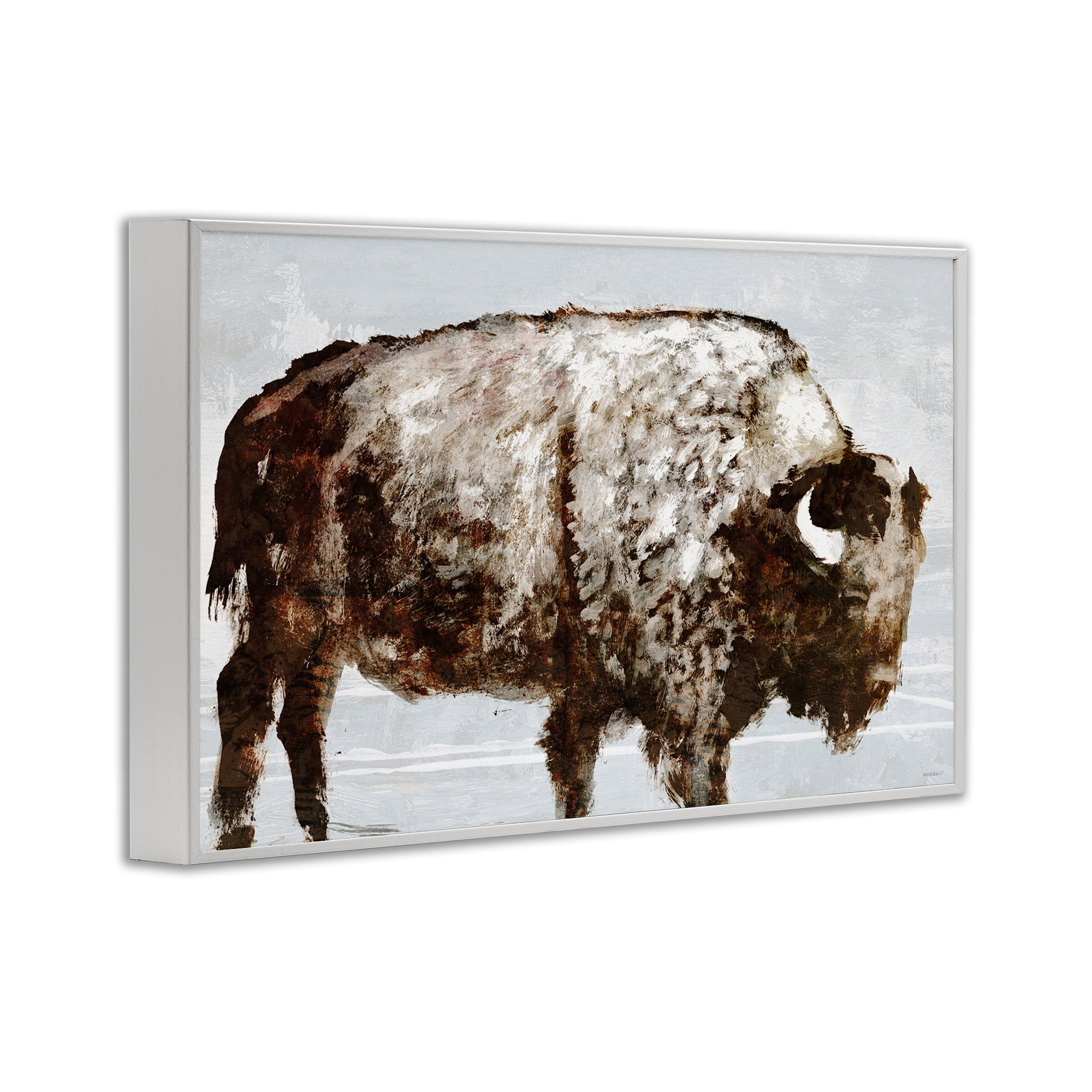 Stupell Industries Abstract Buffalo Impression Animals & Insects Painting White Framed Art Print Wall Art, 30 x 20