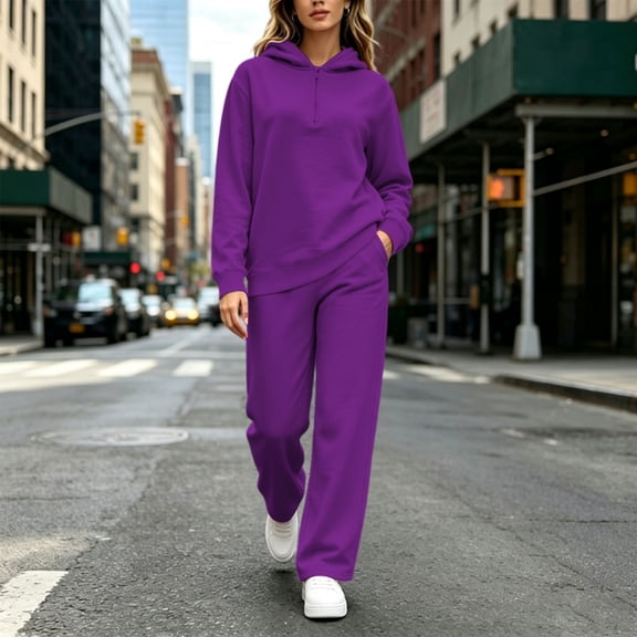 LEKWK Womens Sweatsuits 2 Piece Set Cozy Quarter Zip Hoodie and Relaxed Sweatpants Matching Sets Everyday Casual Workout Athletic Tracksuit