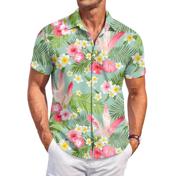 QHRMKOG Hawaiian Shirts for Men Loose Fit Print Short Sleeve Beach Shirts Breathable Tropical Holiday Button Down Hawaiian Shirt Summer Fashion Shirts Green 3XL
