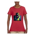 thumbnail image 2 of Wild Bobby, Colorful Cosmic Neon Astronaut Lunar Spaceman Moon Galaxy, Fashion, Women Graphic Tee, Red, Medium, 2 of 4