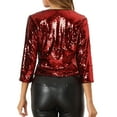 thumbnail image 3 of INSPIRE CHIC Women's Sequin Shrug 3/4 Sleeve Open Front Glitter Short Jackets M Red, 3 of 6