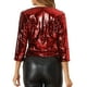 thumbnail image 3 of CHAQUETA CORTA GLITTER ROJA PARA MUJERES CON MANGAS 3/4 Y ABIERTO EN FRONTAL, 3 of 6