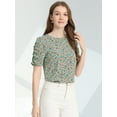 thumbnail image 2 of DARING DIVA Floral Crew Neck Shirred Short Sleeve Casual Top XS Teal, 2 of 6