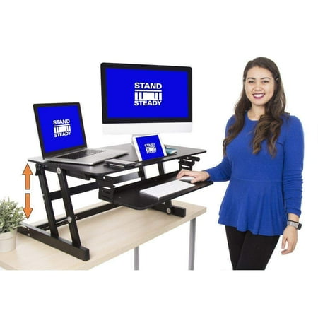 Standing Desk Keyboard Lift flexpro plus 31 standing desk | holds 2 monitors and retractable keyboard tray | adjustable height desk converter with bonus phone/tablet slot | from award winning stand steady | lightweight desk ()