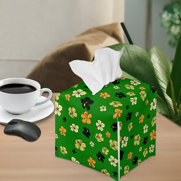 Bivenant Store Flower Printed Tissue Box Cover Square Tissues Cube Box  Holder Decorative for Bathroom Vanity Countertop/Night Stands/Office Desk