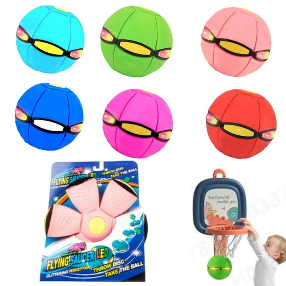UFO Magic Balls, Pet Toy Flying Saucer Ball, Creative Doggy Disc Ball Stomp, Portable Decompression Flying Flat Throw Dog Balls Toy for Childrens Kids Small Dogs Outdoor Sports (Pink, With Light)