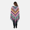 thumbnail image 2 of TAMSY Dark Grey with Multicolor Stripe Pattern Cotton Hand Chrochet Poncho - One Size Fits Most Birthday Mothers Day Gifts, 2 of 5