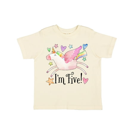 

Inktastic I m 5 Cute Rainbow Unicorn with Stars and Hearts Gift Toddler Boy or Toddler Girl T-Shirt
