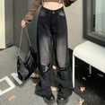 thumbnail image 3 of Women Patchwork Distressed Jeans With Trendy Design Loose Fitting Straight Leg Wide Leg Mop Pants 18 Tall Womens Denim Waist Denim Knit Leggings Womens Jean Sweat Pants New Wash Size 20 Pants for, 3 of 8