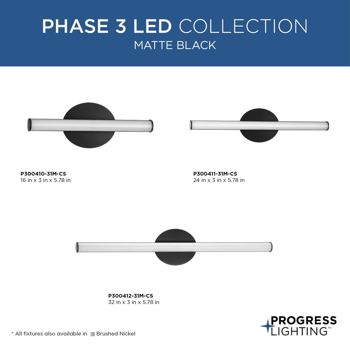 P300410-31M-CS-Progress Lighting-Phase 3 - 11W 1 LED Bath Vanity In Modern Style-5.78 Inches Tall and 3 Inches Wide-Matte Black Finish