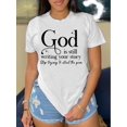 thumbnail image 1 of Alphabets Print Short Sleeve Crew Neck Casual T-Shirt - Soft Micro Elasticity Polyester Fabric, Regular Length, Spring/Summer/Fall Wear, Positioning Printing, Knit Fabric - Womens Fashion Top for Eve, 1 of 6