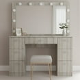 thumbnail image 5 of Ember Interiors Get Ready With Me Greige Makeup Vanity Desk with Lighted Mirror, Glass Top & USB/Outlet, 5 of 8