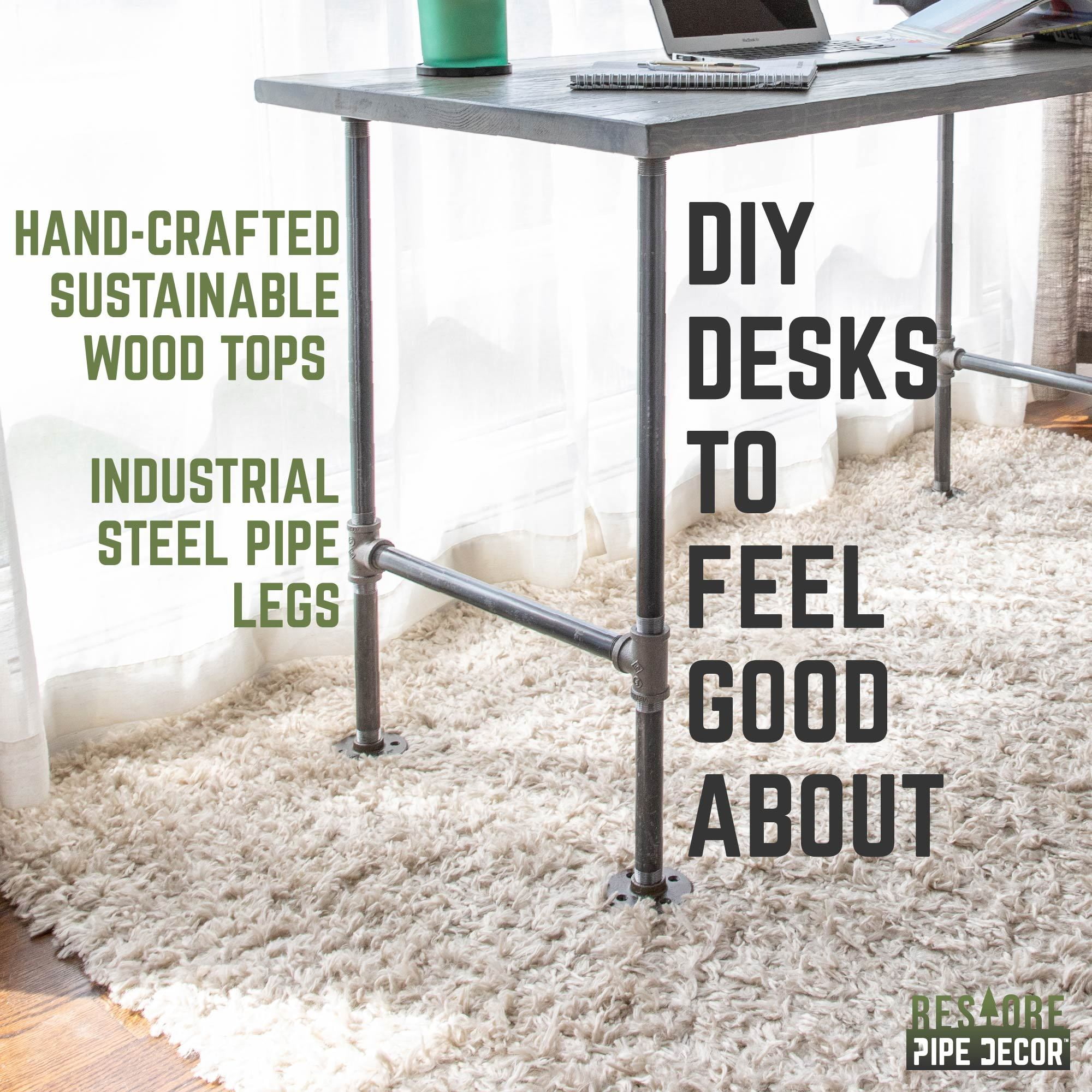 Solid Wood Office Desk with Industrial Pipe Legs, Riverstone Grey -  Walmart.com, image size:2000x2000