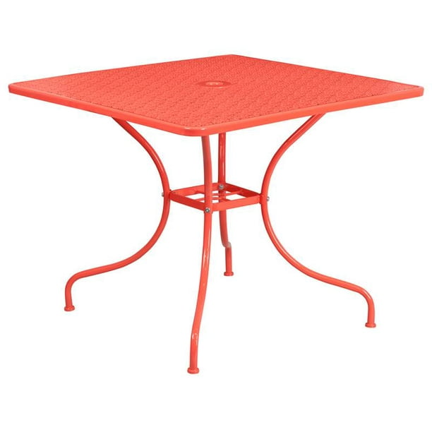 Flash Furniture Commercial Grade 35 5 Square Coral Indoor Outdoor Steel Patio Table With Umbrella Hole Co 6 Red Gg Walmart Com Walmart Com