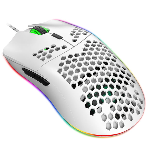 Cursor óptico HXSJ J900 Ratón para juegos con cable USB Ratón para juegos RGB con diseño ergonómico de seis ppp ajustables para computadora portátil de escritorio Blanco Maboto Cursor óptico