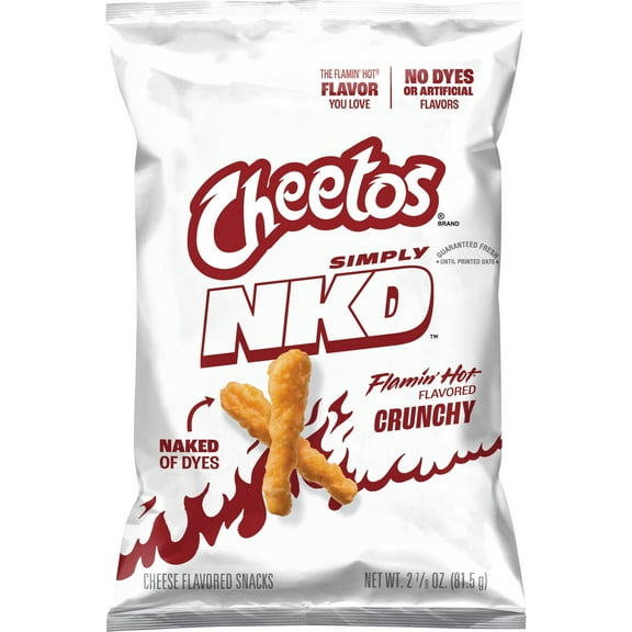 Cheetos Simply NKD No Dyes No Artificial Flavors Crunchy Flamin’ Hot Cheese Flavored Snacks Bag, 2.875 oz