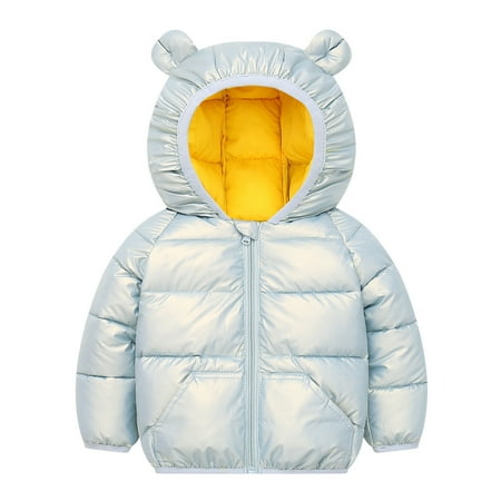 

nsendm Toddler Kids Baby Boys Girls Winter Windproof Solid Coats Bear Ears Hooded Jacket Boys The Winter Coats Outerwear Green 12-18 Months