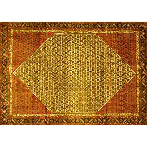 Ahgly Company Machine Washable Indoor Rectangle Persian Yellow Traditional Area Rugs, 8' x 10'
