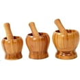 thumbnail image 2 of Nvzi Molinillo de mano de mortero y maja de bambú para prensar ajo, molinillo de café de 4,7 pulgadas, triturador de hierbas y especias, triturador de jengibre, molinillo de especias de madera natural, 2 of 5