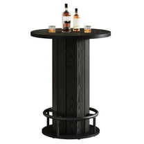 Kadyn Bar Table, Counter Pub Table, Round Bar Table, 39.4" H Wood Bistro Pub Table with Metal Ring Footrest, Black(Only Table)
