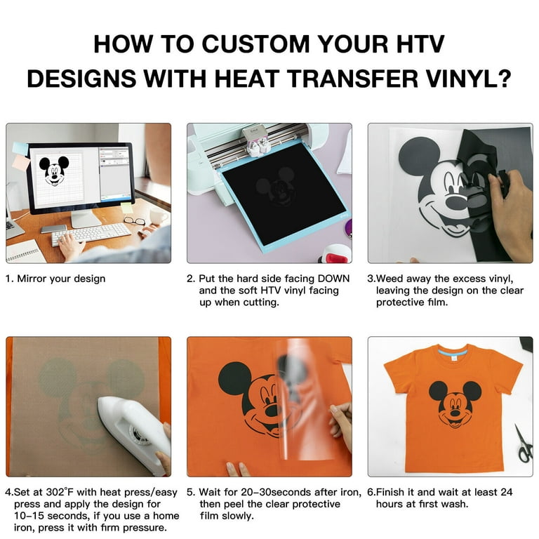 HTVRONT HTV Heat Transfer Vinyl Bundle: 12 White HTV Vinyl and 11 Black  Heat Transfer Vinyl Sheets, 12x12 PU Iron on Vinyl Plus 1 Teflon Sheet  Easy