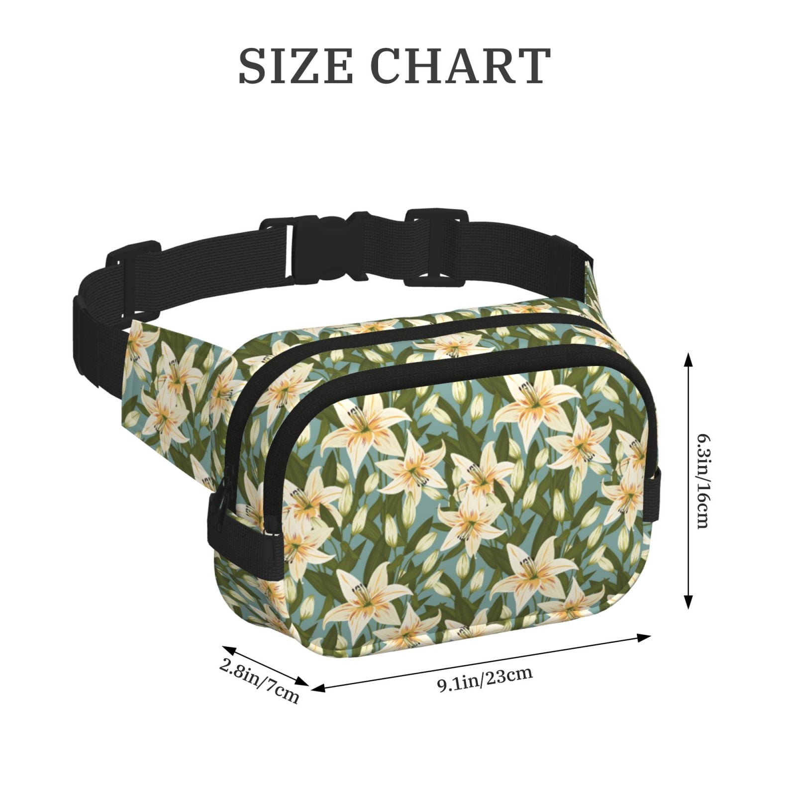 Picia Lilies Flowers Print Square Double-Layer Waist Bag Mini Adjustable Waist Belt Bag Exercise Running Travel Hiking