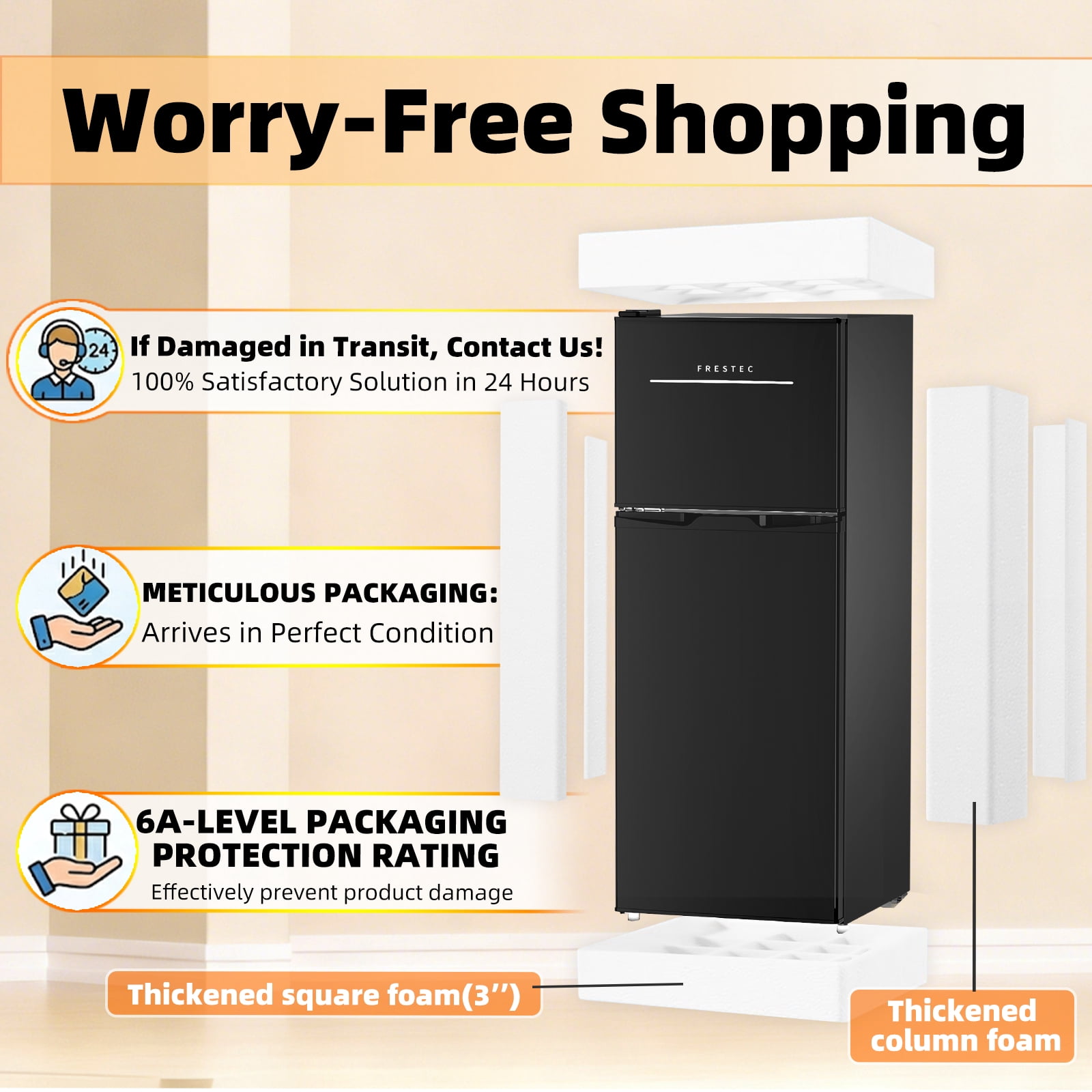 Frestec 4.7 Cu.Ft Mini Fridge with Freezer, Double Door Mini Fridge with Top Freezer, 7 Temperature Settings, Adjustable Shelves, Black
