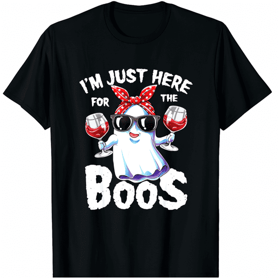 I'm Just Here for The Boos Halloween Women Ghost Cute Funny Black T-Shirt