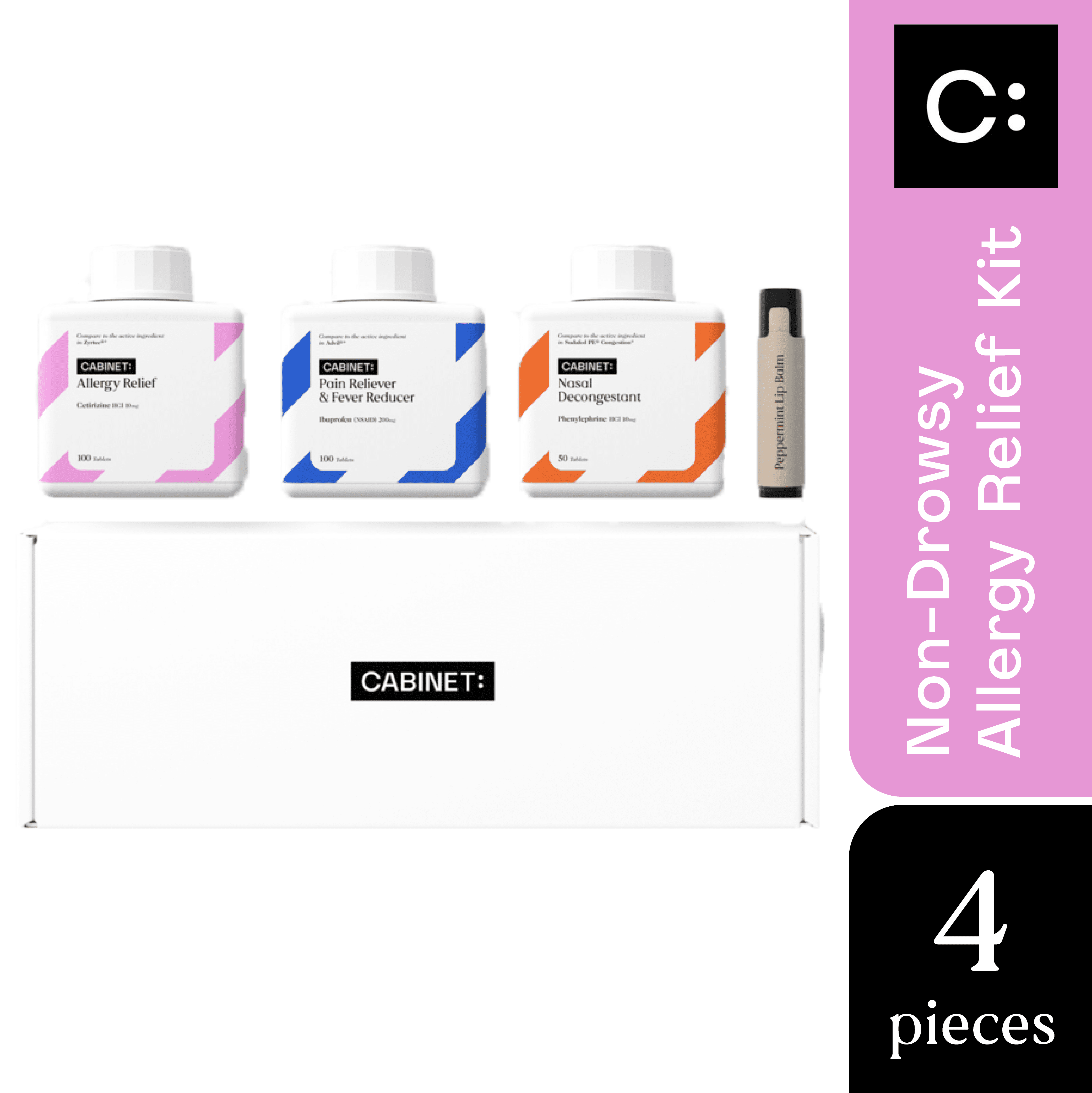 NonDrowsy Allergy Relief Health Kit; Allergy Relief, Ibuprofen, Nasal Decongestant, Lip