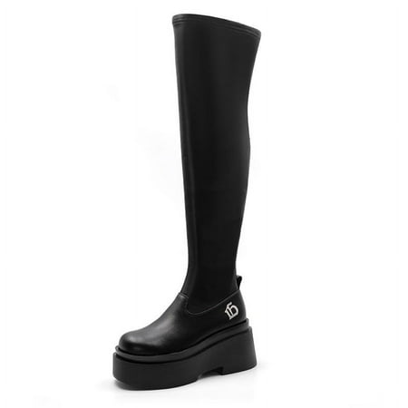 Time And Tru Tall Over-the-Knee Stretch Boots Discount Hhh Over-The-Knee Boots 2024 New Stretch Thin Boots Muffin Heel Small Big Tube Circumference Boots Tide