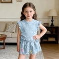 thumbnail image 2 of biudgviw Toddler Girl Clothes Kids Ruffle Sleeveless Tops and Bow Trim Shorts Set with Side Drawstring Cute Two Piece Outfits, 2 of 6