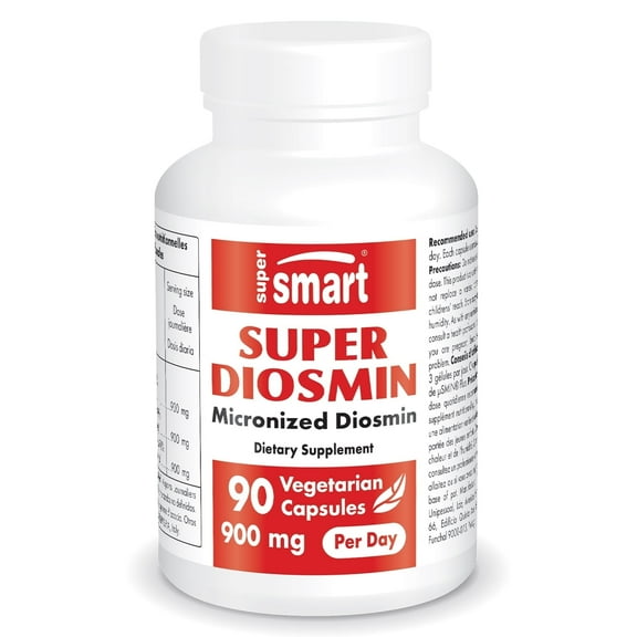 SuperSmart Super Diosmin 900mg per Day (Patented Micronized Diosmin) - Diosmin from Hesperidin - 90% Flavonoid Complex Supplement | Non-GMO & Gluten Free - 90 Vegetarian Capsules