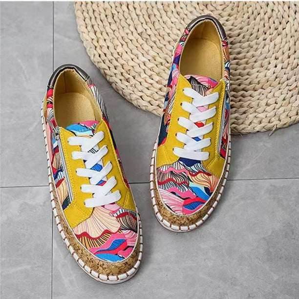 Zapatillas informales con cordones y cremallera con plataforma estampada colorida Wmkox8yii ahfdhkah516
