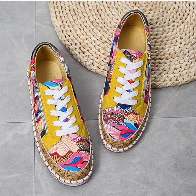 Weiqiqre Chaussures de Marche pour Femmes en Solde, Espadrilles Décontractées à Lacets avec Fermeture Éclair, Design Coloré Imprimé, Plateforme Décontractée