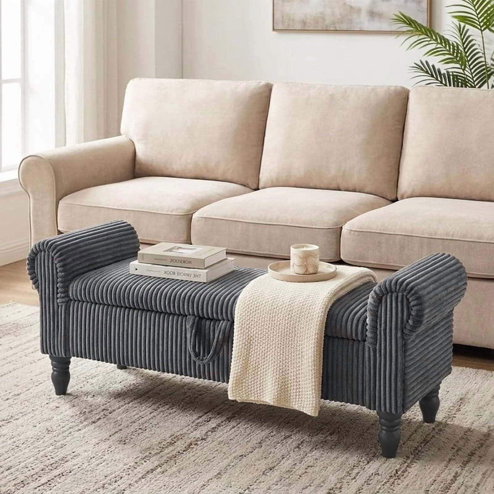 51.5'' Storage Ottoman Bench, Upholstered Storage Benches for Bedroom, End of Bed Storage Bench, Window Benches for Foot of Bed