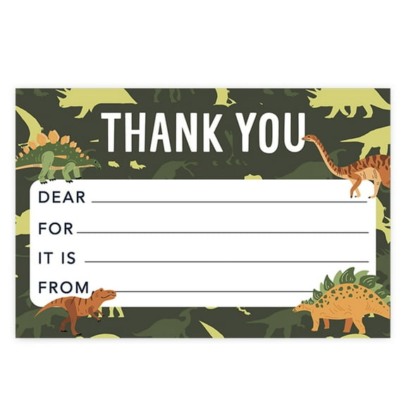 Koyal Wholesale Kids Fill in the Blank Thank You Cards 20 Cards Including Envelopes Camo Dinosaurs, For Party Guests