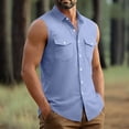 thumbnail image 6 of Jaunzuar Sleeveless Shirts for Men Summer Crew Neck Solid Color Tank Tops Casual Breathable Button Down Shirt with Pockets, S-5XL, 6 of 7