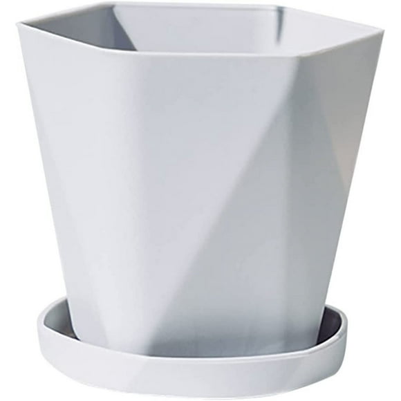 FYBTO 2 Pcs Plastic Planters Indoor Flower Plant Pots,Nordic Thickened Large Flower Pot,Flower Seedlings Nursery Pot/Planter/Flower Pot with Pallet,Modern Decorative Gardening Containers (Grey)-0628