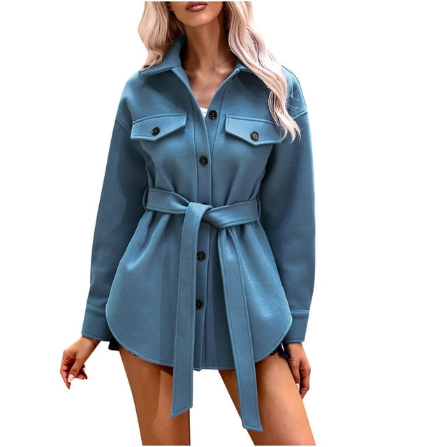 IROINID Veste de Tranchée pour Femmes à Manches Longues Col Rond Uni Revers, Veste de Cardigan Confortable avec Ceinture