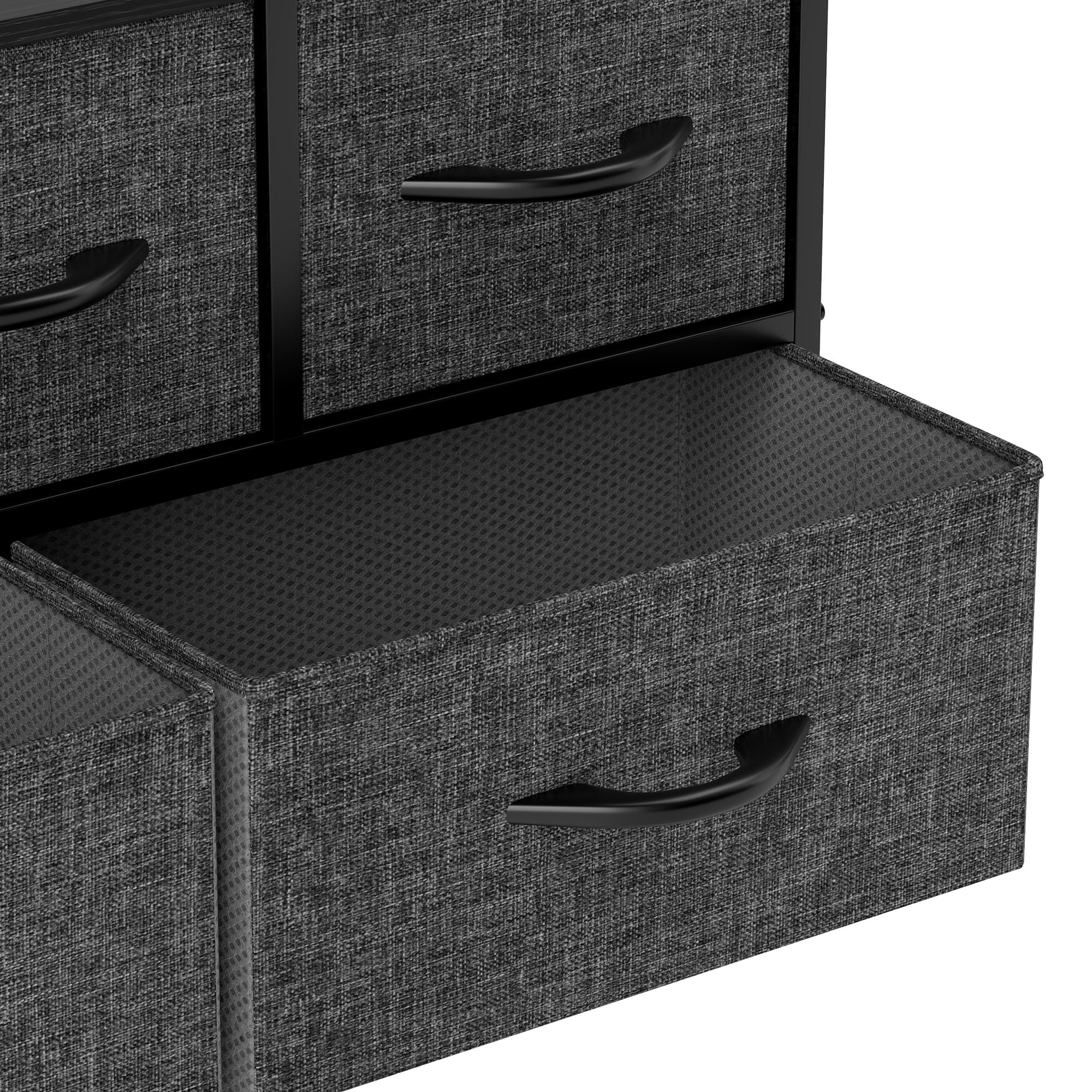 DEXTRUS 5 Drawers Wide Storage Fabric Dresser with Sturdy Steel Frame, Easy Pull Fabric Bins for Living Room, Closets for Adult, Black