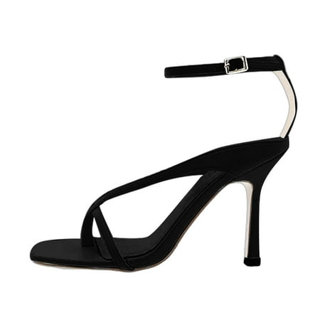 

Sandals Women Solid Color High Heel Sandal Shoes Pu Black 37