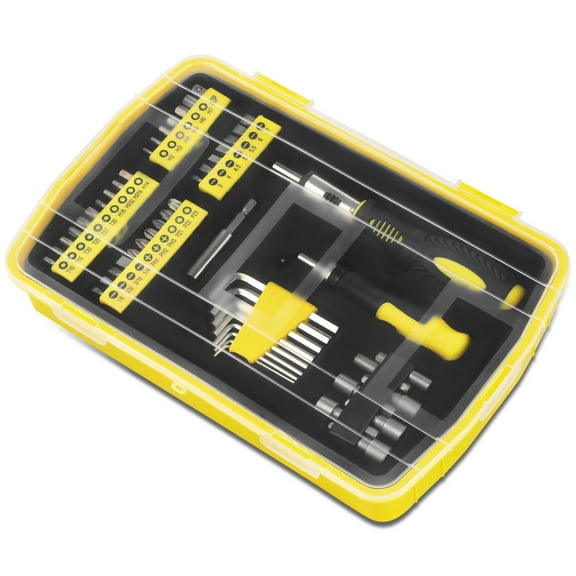 51 Pcs Protable Repair Hand Tool Combination Kit Screwdriver & Bit Set & SAE Hex Keys & Sockets Yellow